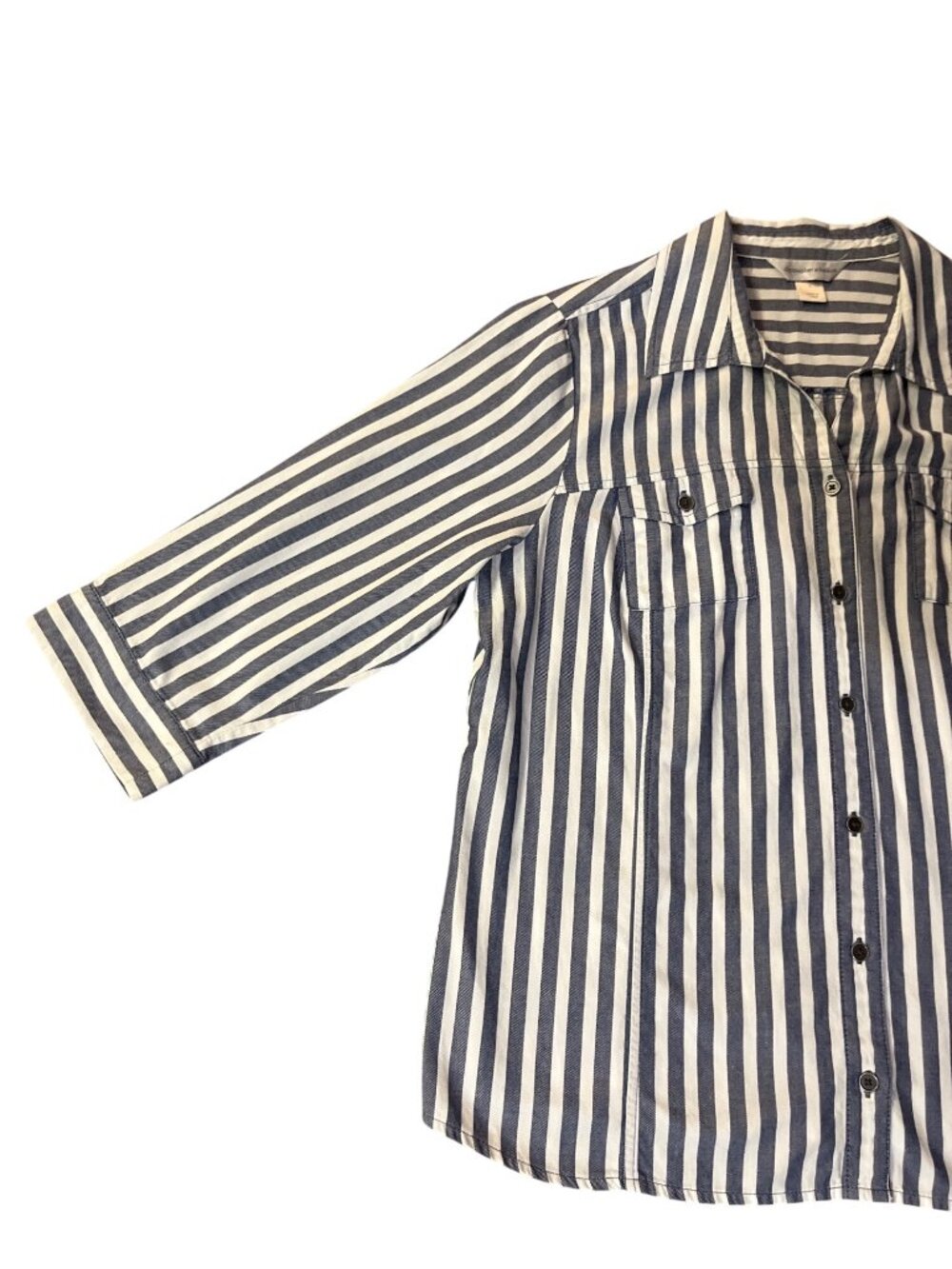 Christopher & Banks Womens L Used Blue White Striped Cotton Shirt - Picture 6 of 12